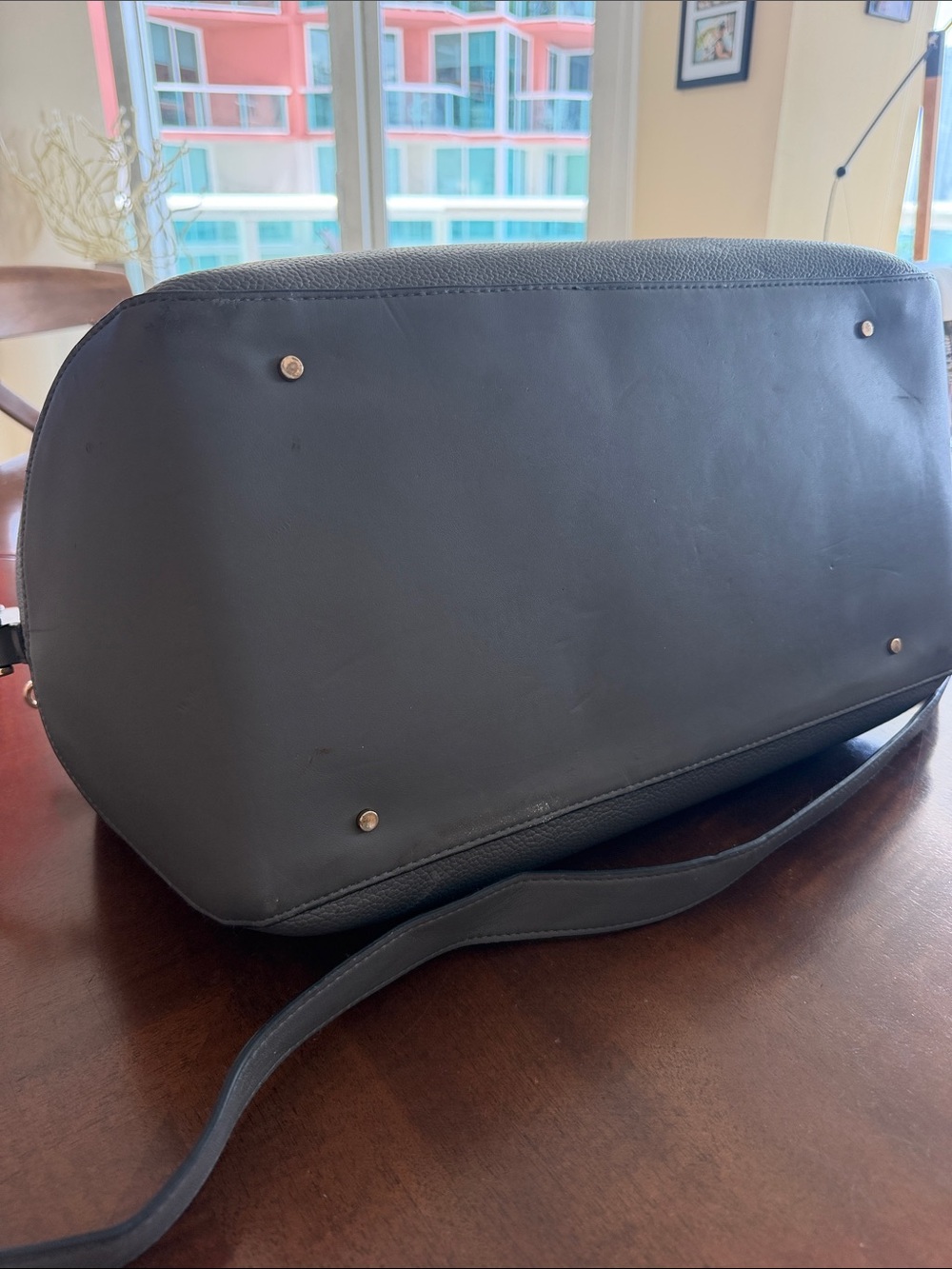 Gray Faux Leather Tote / Diaper / Travel Bag Crossbody Large Zip Top - Picture 6 of 6